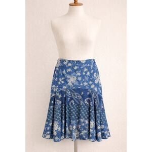 Lauren Ralph Lauren LRL Floral Skirt Blue Cotton Tiered Side Zip Size 8